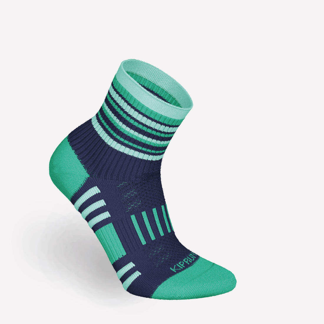 Lot X2 de chaussettes enfant AT 500 mid turquoise et rayées turquoises grises