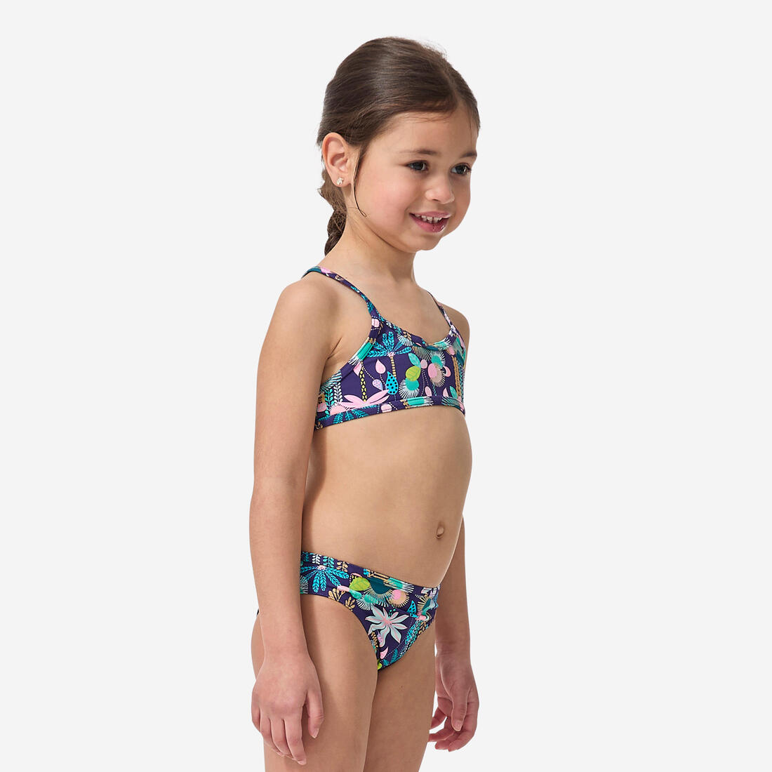 Maillot 2 pièces fleuri surf bretelles croisées fille