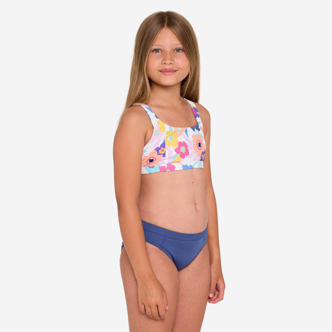 Haut de maillot de bain brassière fleuri réglable Fille - 500 Nora