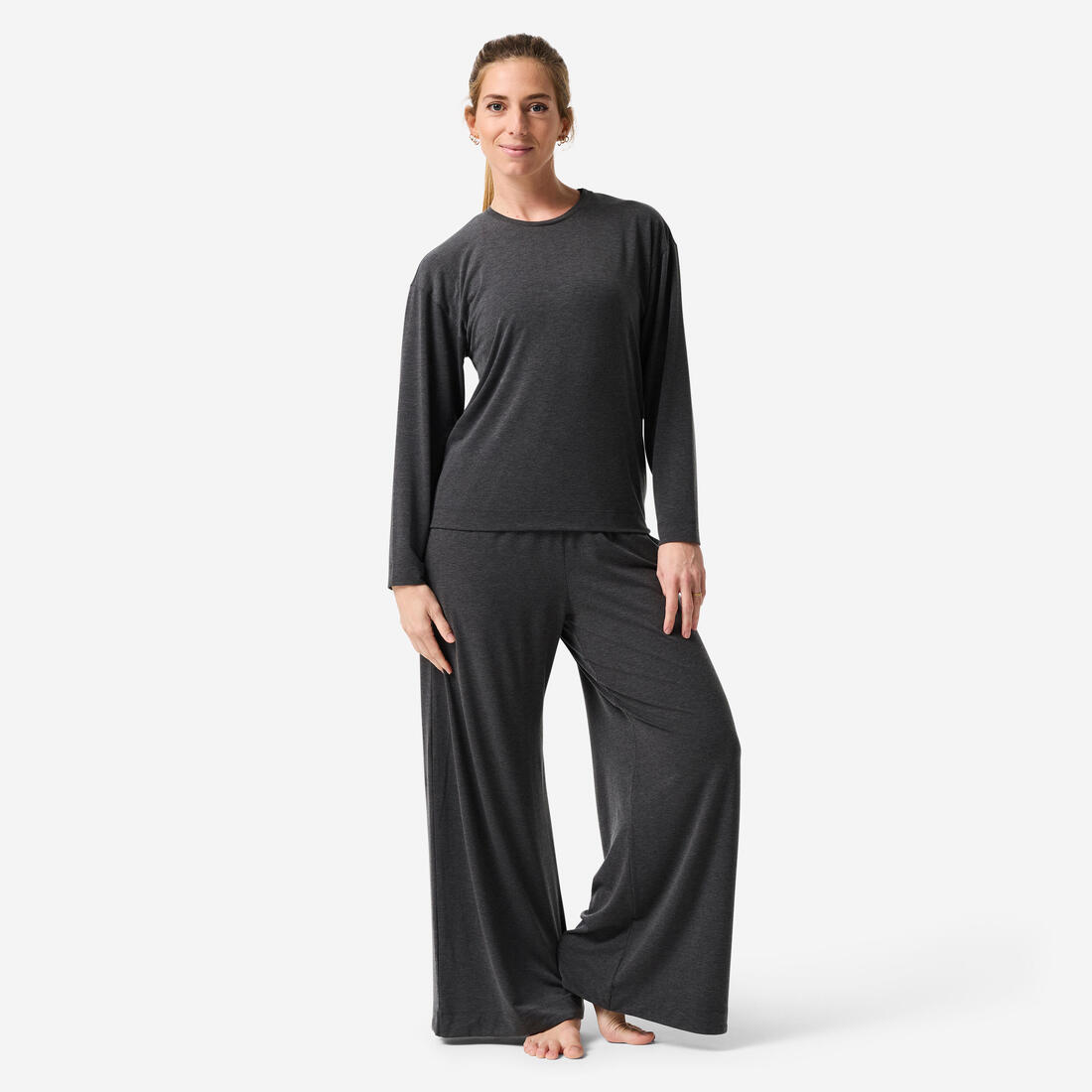 Pantalon de yoga large et fluide femme, gris
