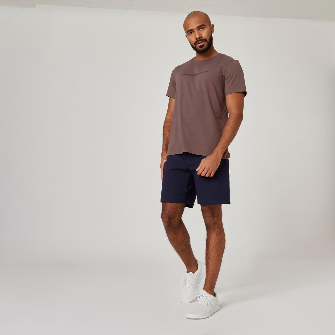 T-shirt fitness manches courtes slim coton col rond homme blanc a imprimé