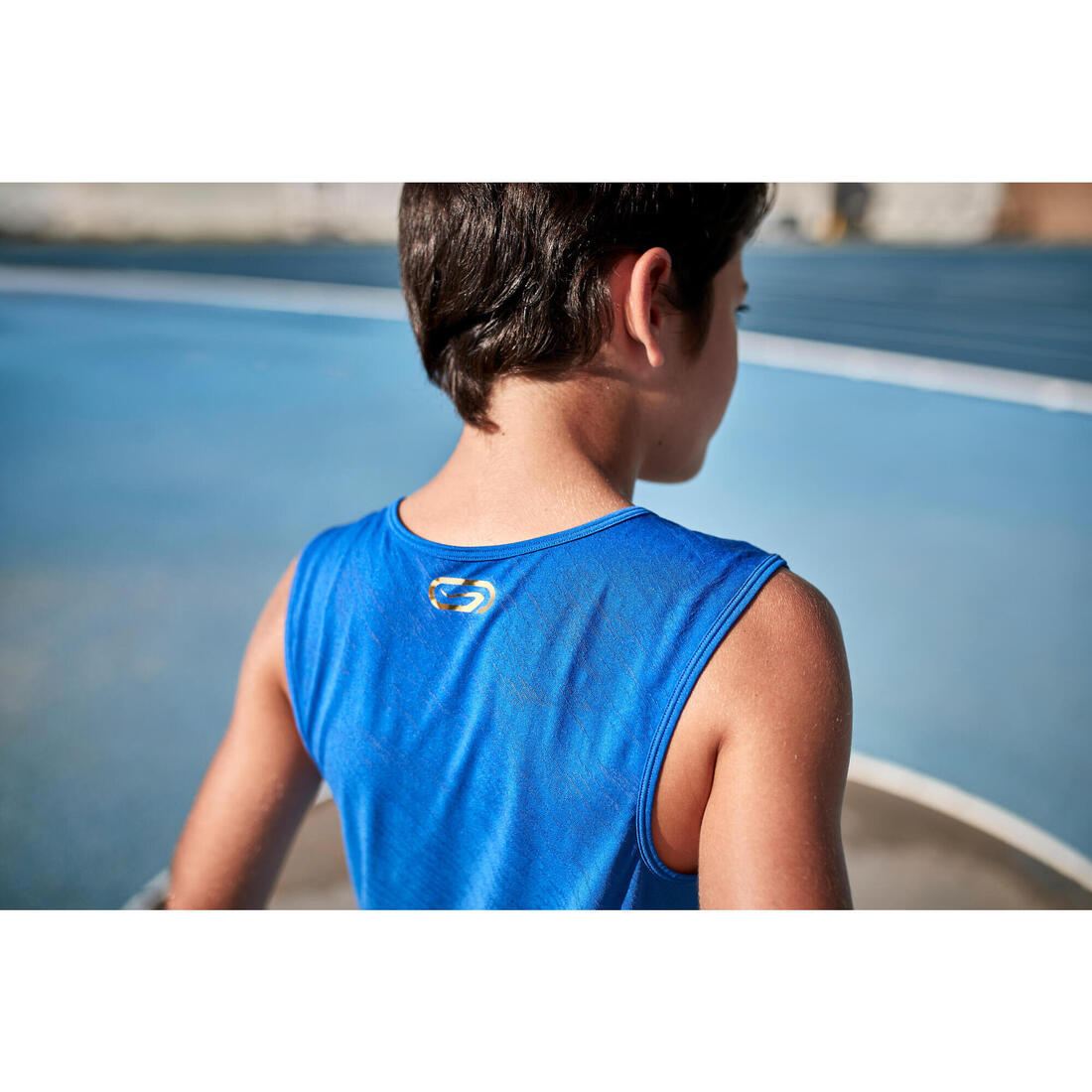 Débardeur running - athlétisme respirant garçon KIPRUN CARE bleu et rouge