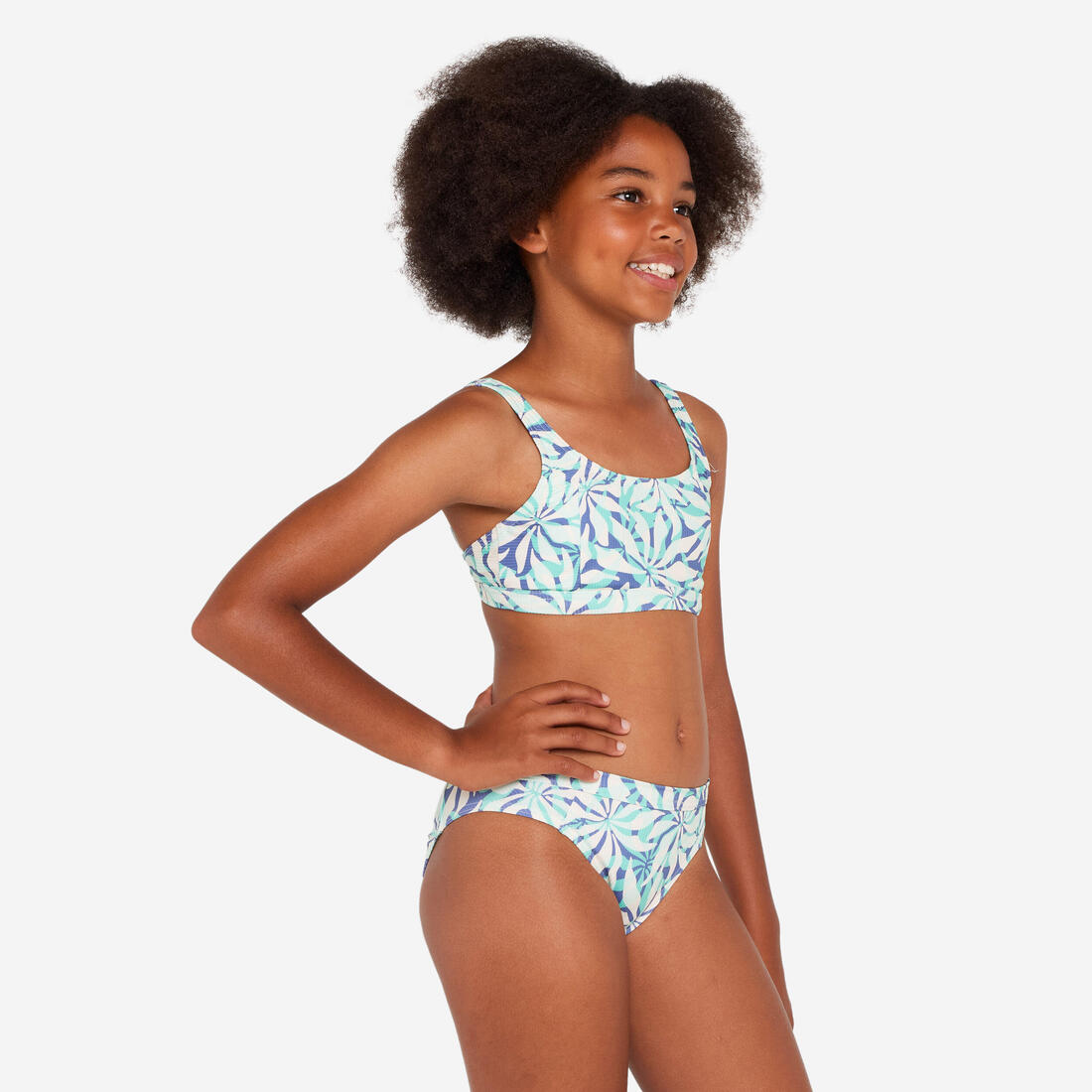 Haut de maillot de bain brassière fleuri réglable Fille - 500 Nora