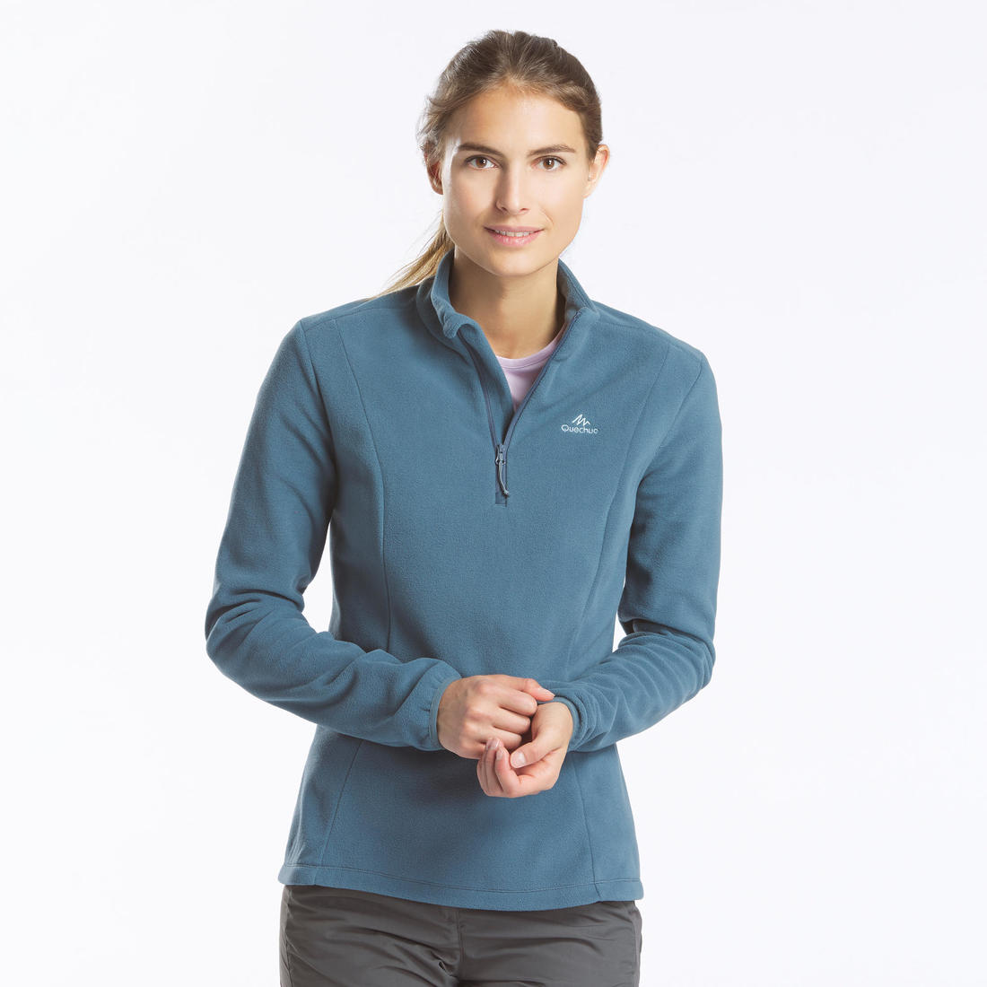 Polaire de randonnée montagne femme, MH100 demi zip