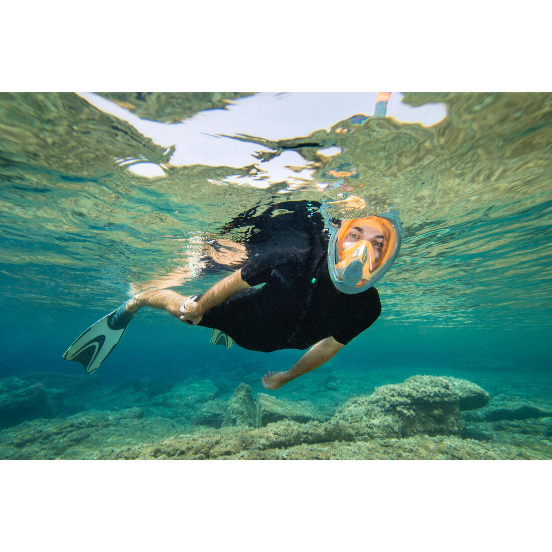 Masque snorkeling surface easybreath + avec valve acoustique > 10 ans - jungl
