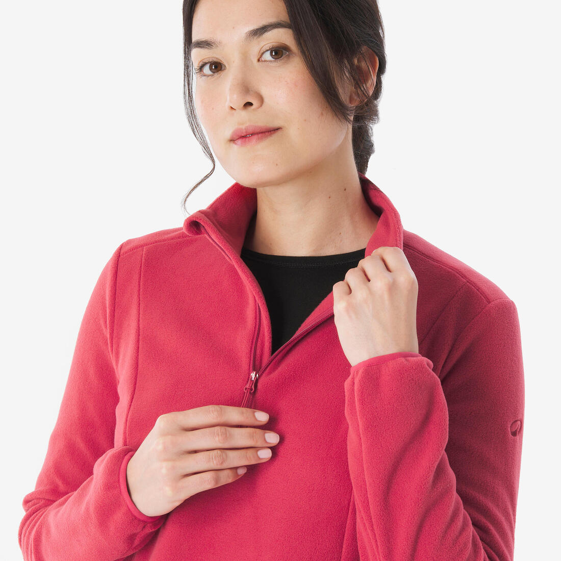 Polaire de randonnée montagne femme, MH100 demi zip rose