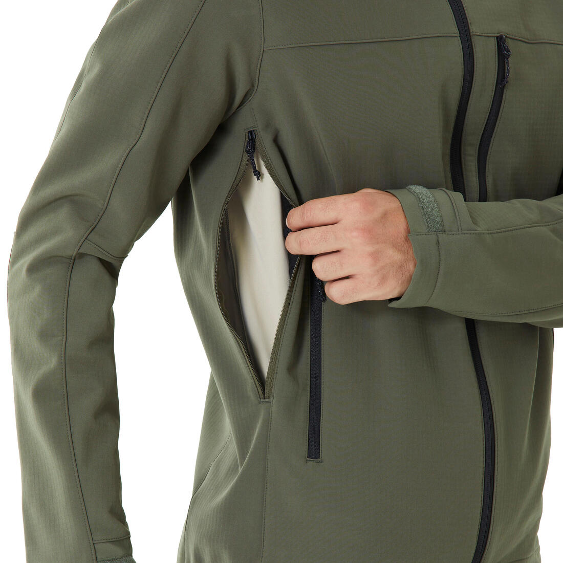 Veste de trek coupe-vent softshell homme, MT500 khaki