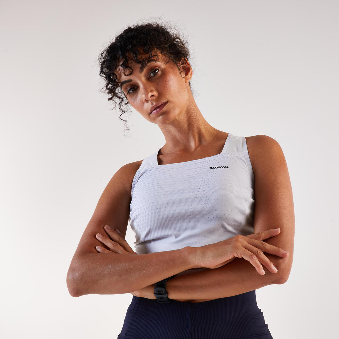 Débardeur de Running Crop top Femme, Kiprun blanc