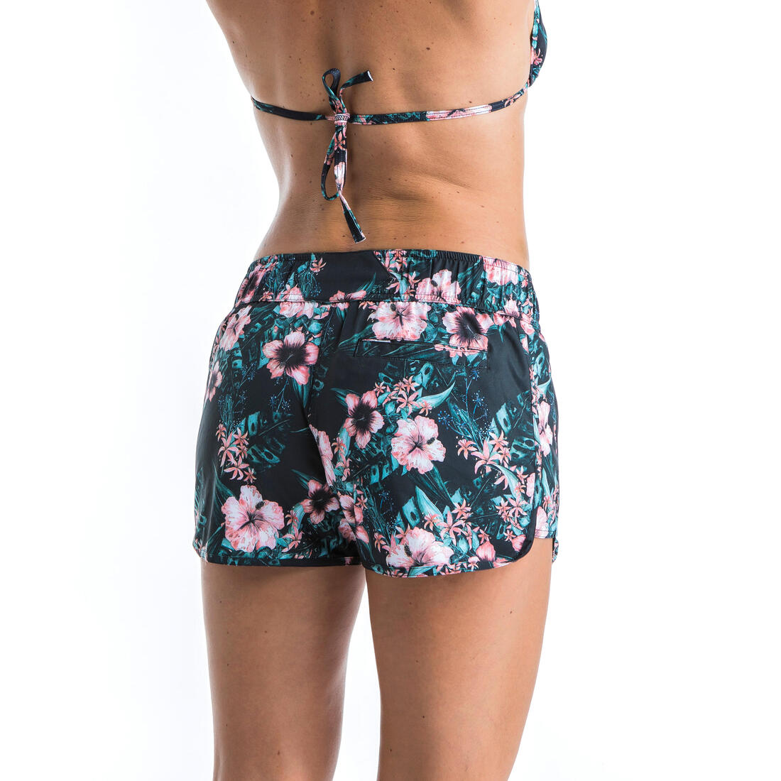 Boardshort surf femme TINI CORAIL avec ceinture élastiquée et cordon de serrage