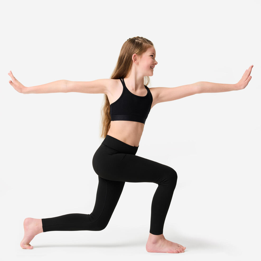 Legging danse moderne, taille haute fille, noir