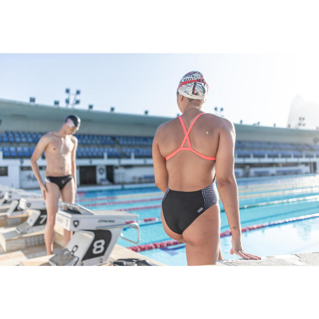 Maillot de bain de natation femme une pièce Kal rouge et noir