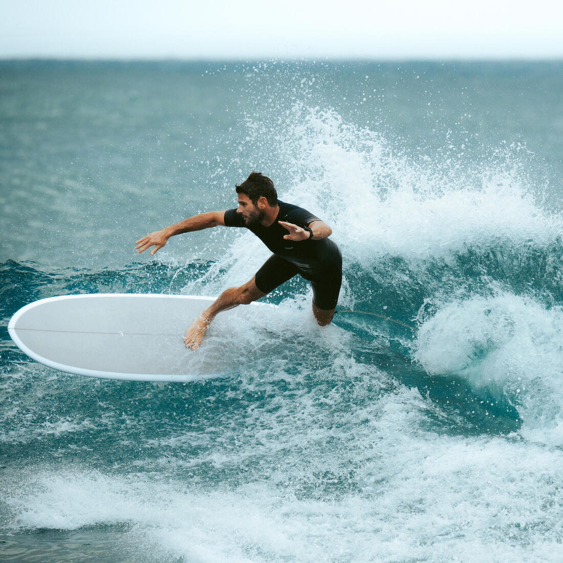 Planche de surf hybride en résine 6'4 40L avec 3 ailerons - kaki