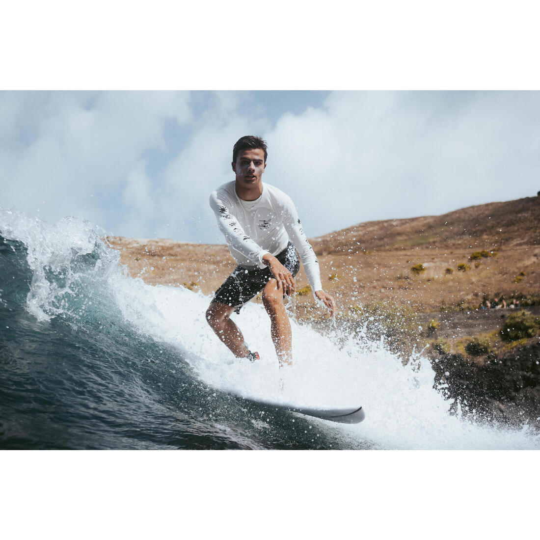 T-shirt anti UV manches longues surf Junior - 100 Vibes parme