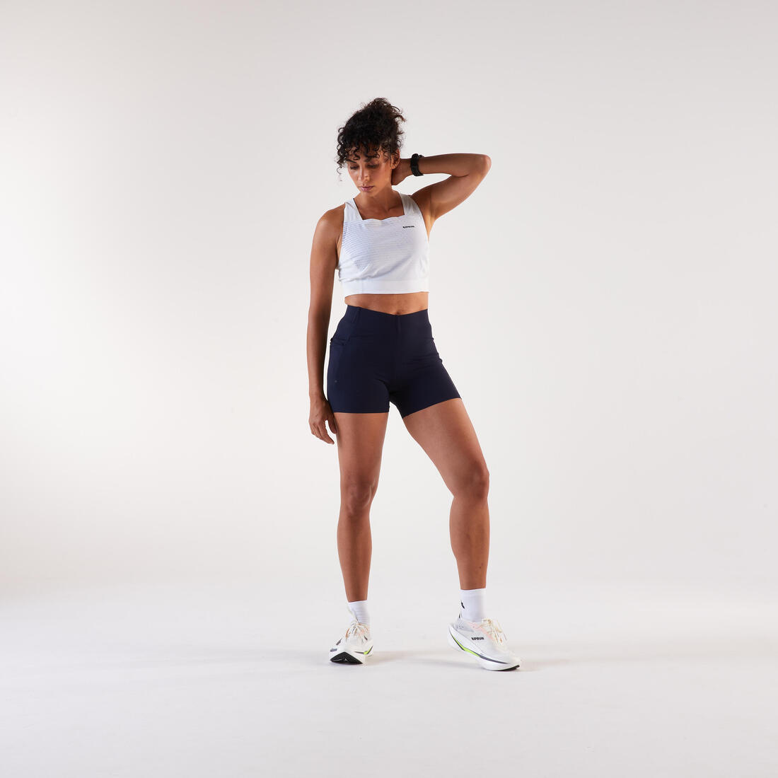 Débardeur de Running Crop top Femme, Kiprun blanc