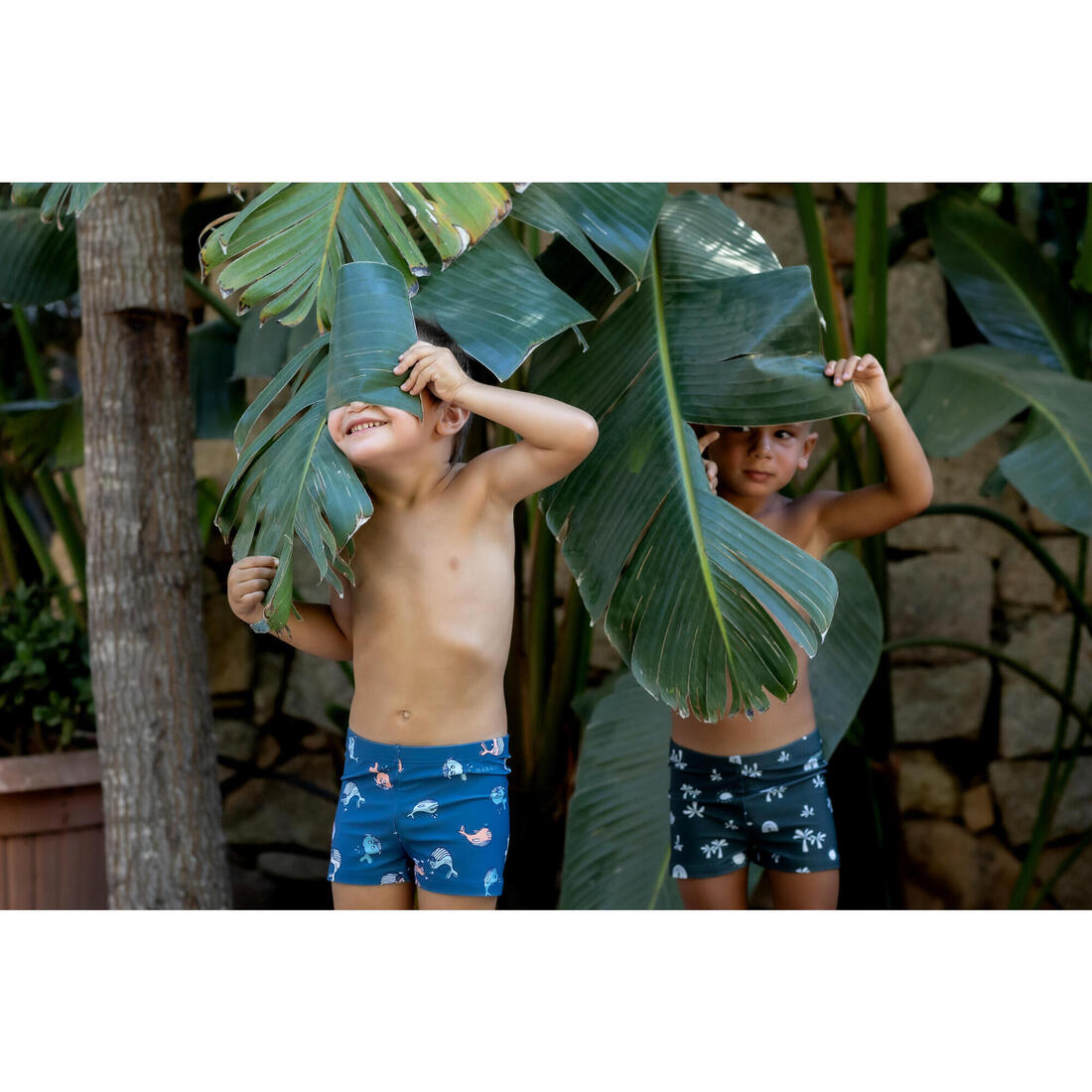 Boxer de bain bébé / enfant bleu imprimé crabes