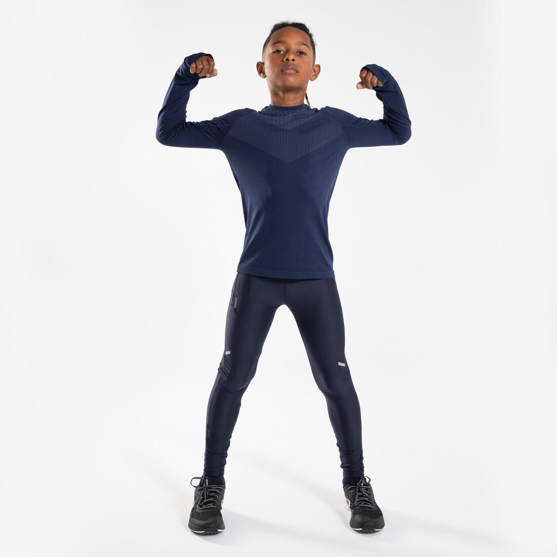 T-shirt manches longues de running Enfant, KIPRUN SKINCARE marine