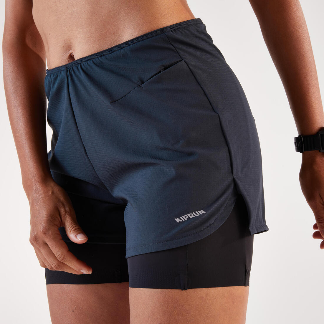 Short 2en1 de running & trail Femme, Kiprun Run 500 Confort
