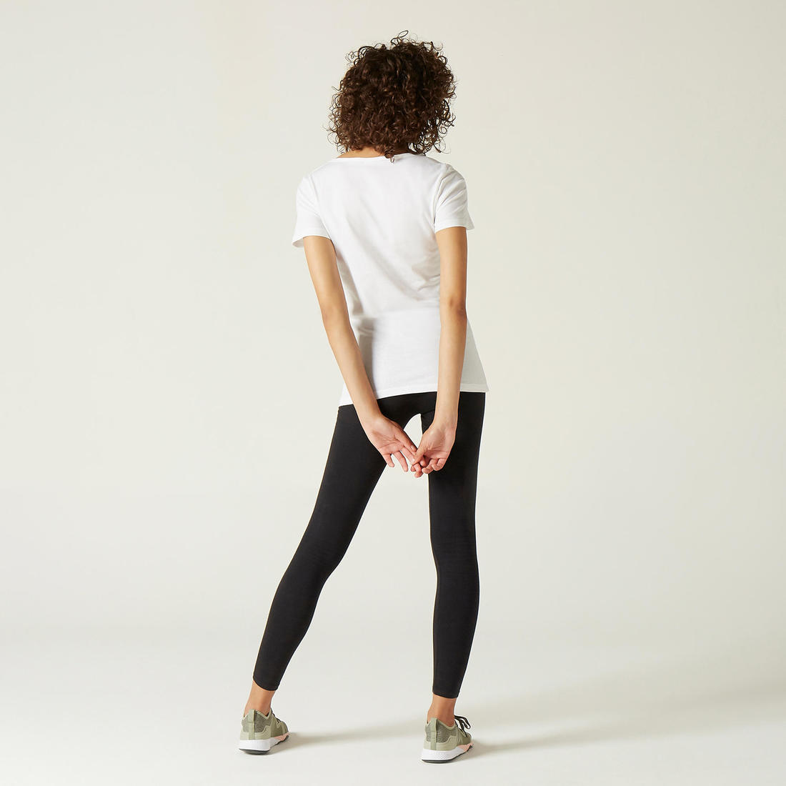 T-shirt fitness manches courtes droit coton col rond femme gris