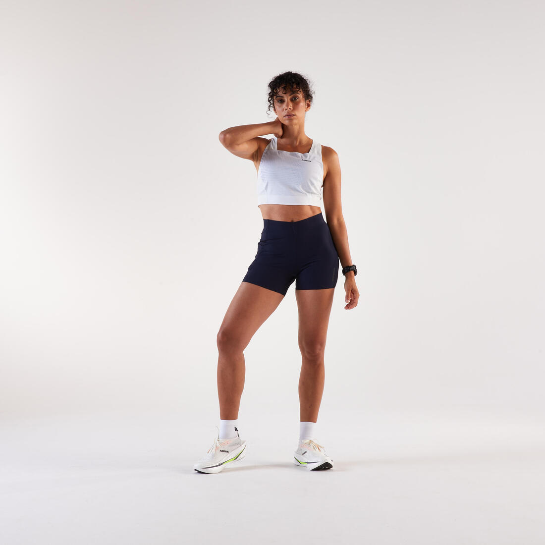 Débardeur de Running Crop top Femme, Kiprun blanc