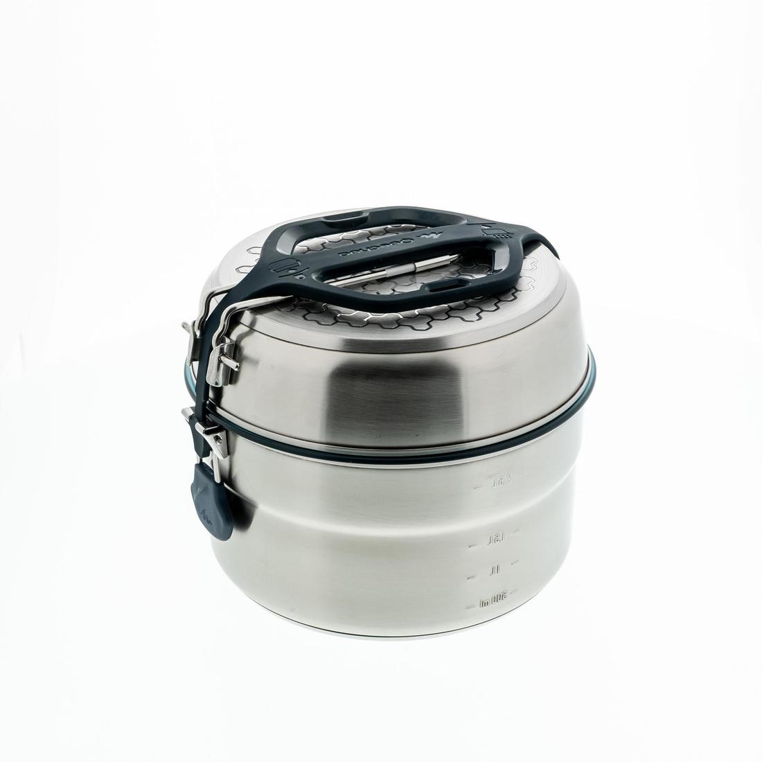 Popote 4 personnes de camping en acier inox + anti-adhésif