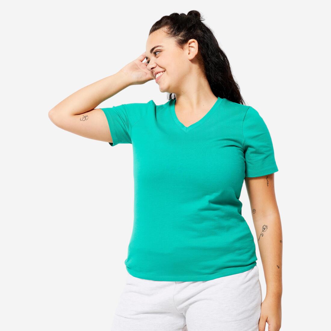 T-shirt col V fitness en coton femme