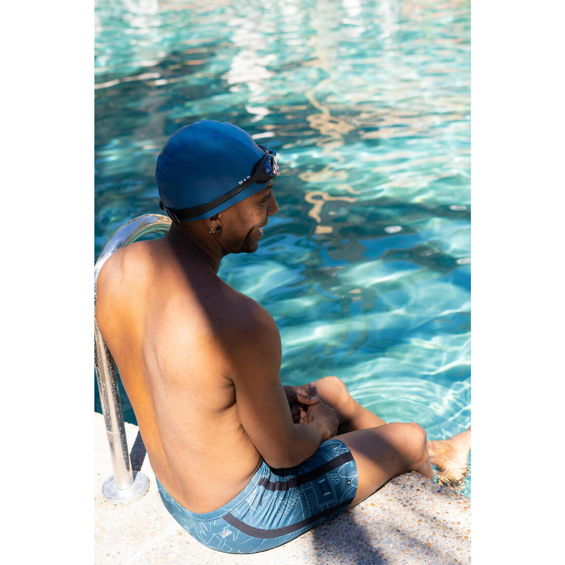 Bonnet de Bain en Maille Enduite - Tissu Uni - Taille M - Bleu