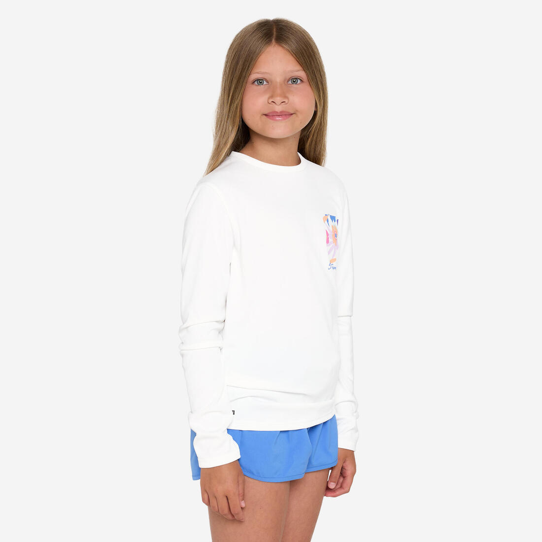 T-shirt anti UV manches longues surf Junior - 100 Vibes parme