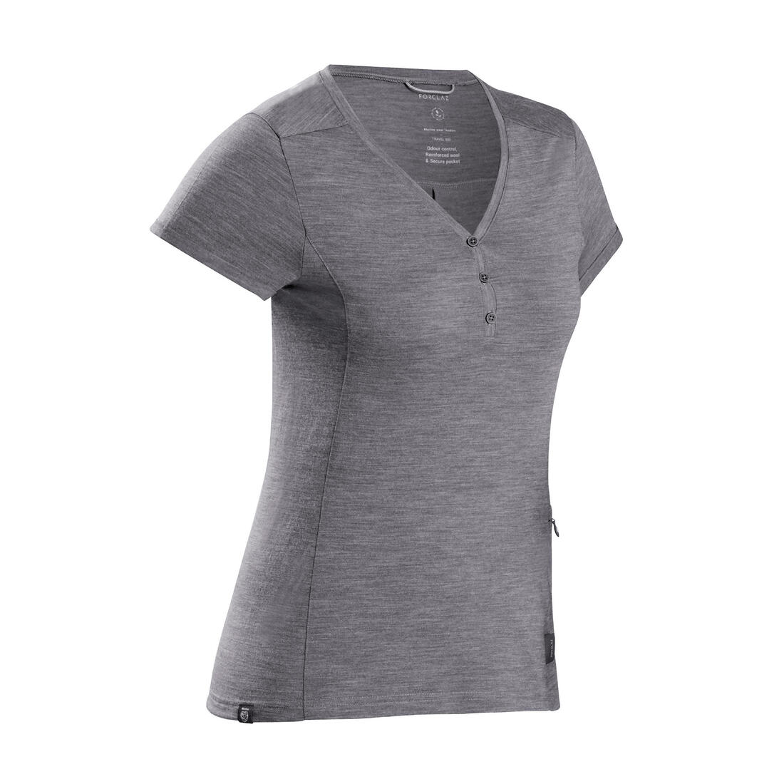 T-shirt de trek voyage - manches courtes - laine mérinos TRAVEL 500 corail Femme