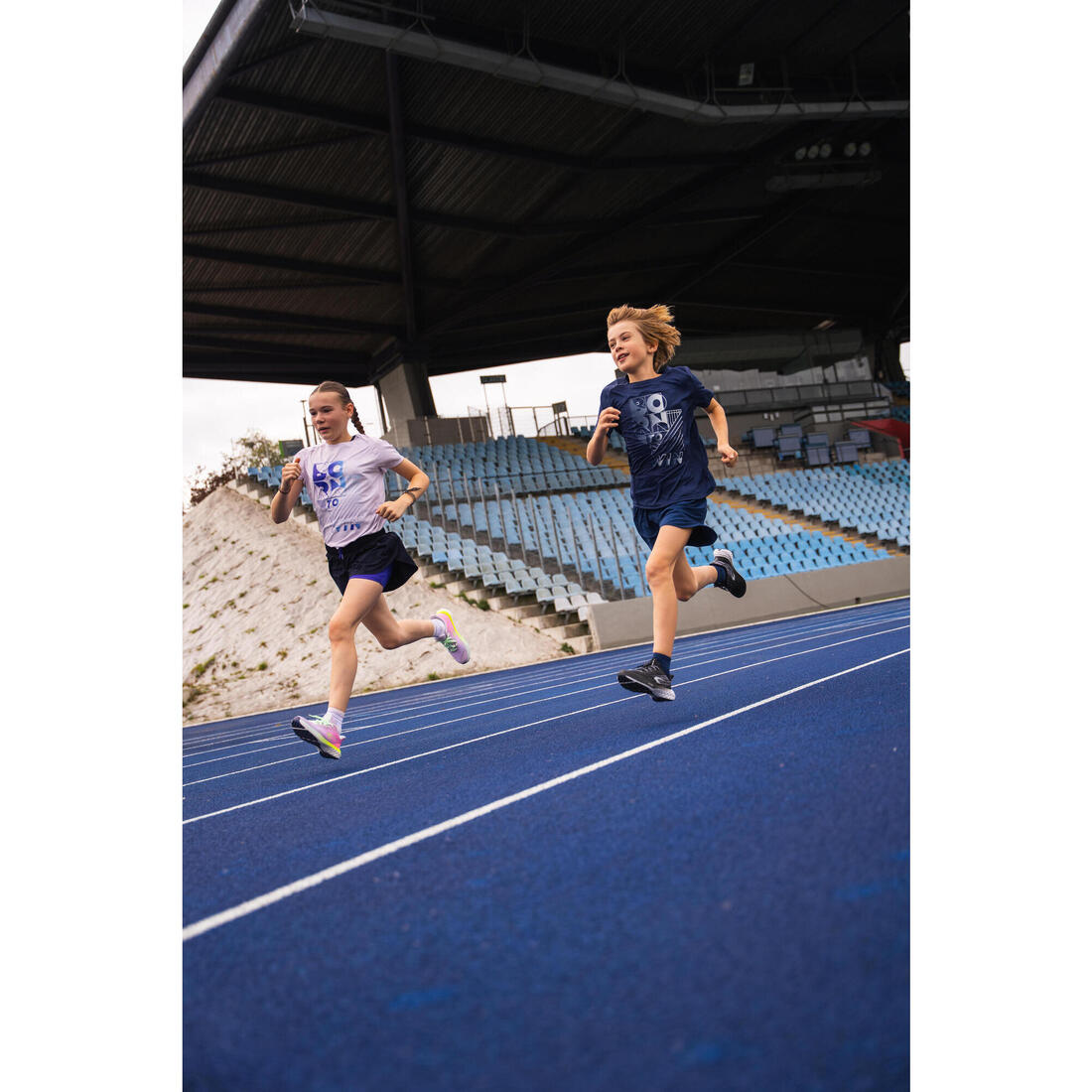 T-shirt de running respirant enfant - kiprun dry+ 500 marine