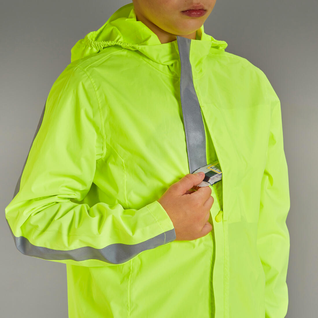 VESTE VÉLO 500 ENFANT PLUIE JAUNE HAUTE VISIBILITÉ
