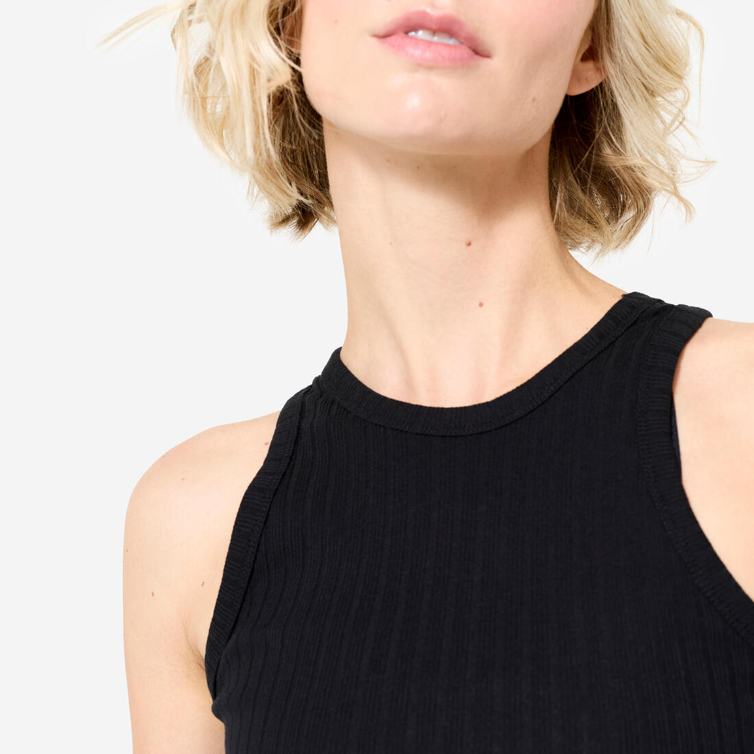 Débardeur CROP TOP Fitness Femme - 520 côtelé Jaune melon