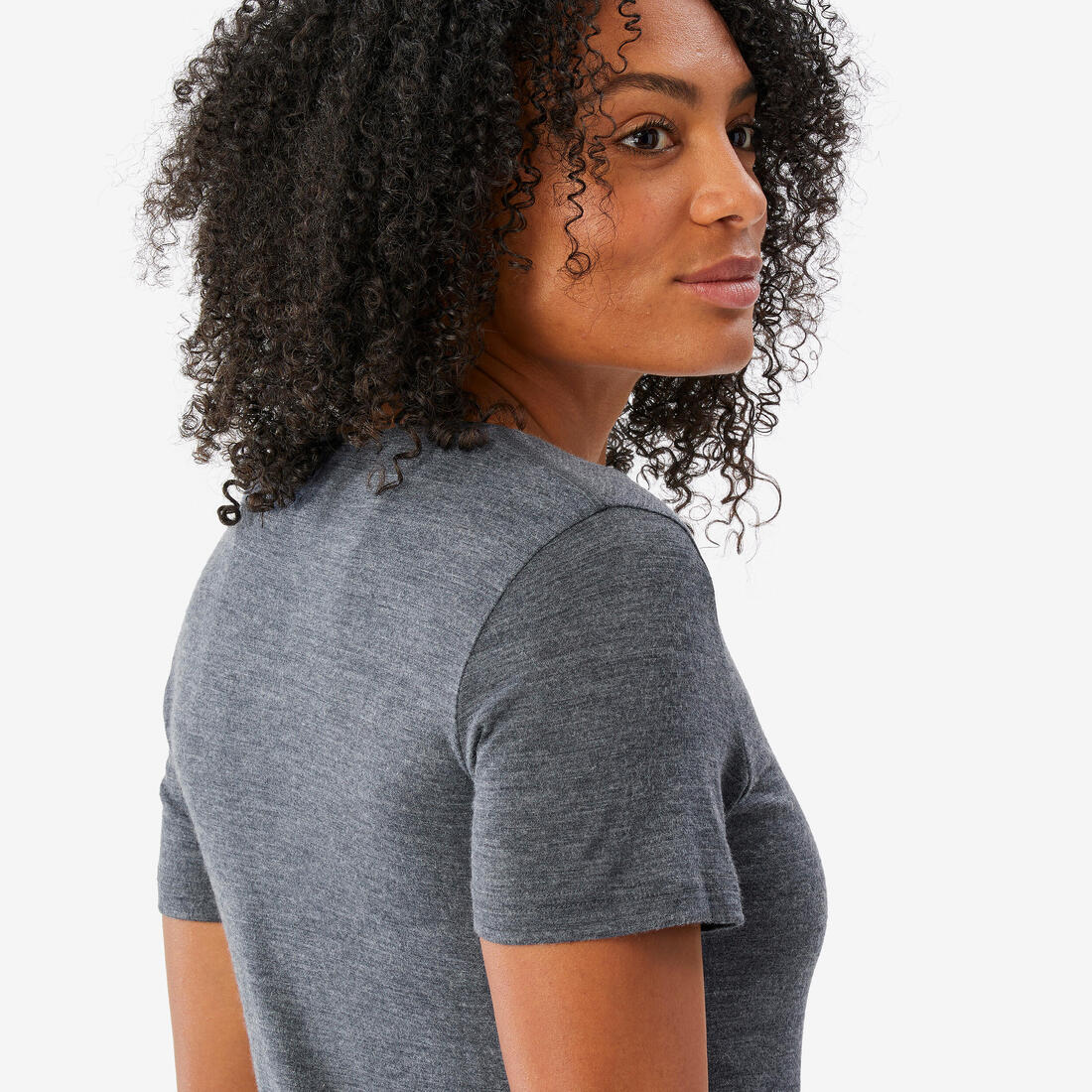 T-shirt de trek voyage - manches courtes - laine mérinos TRAVEL 100 bleu Femme