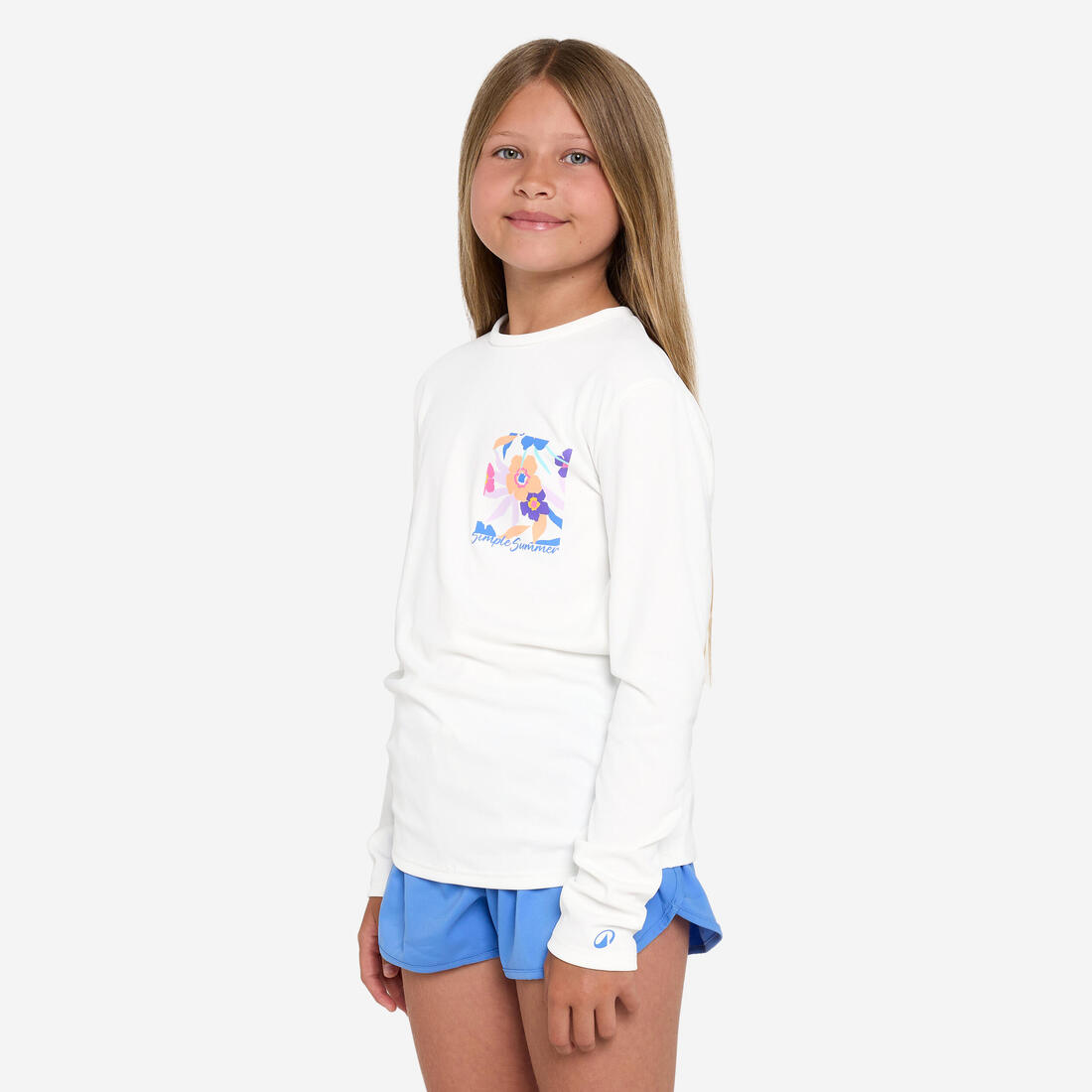 T-shirt anti UV manches longues surf Junior - 100 Vibes parme