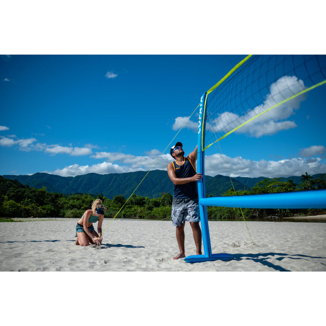 Set (Filet et structure) de Beach volley 500 gonflable bleu