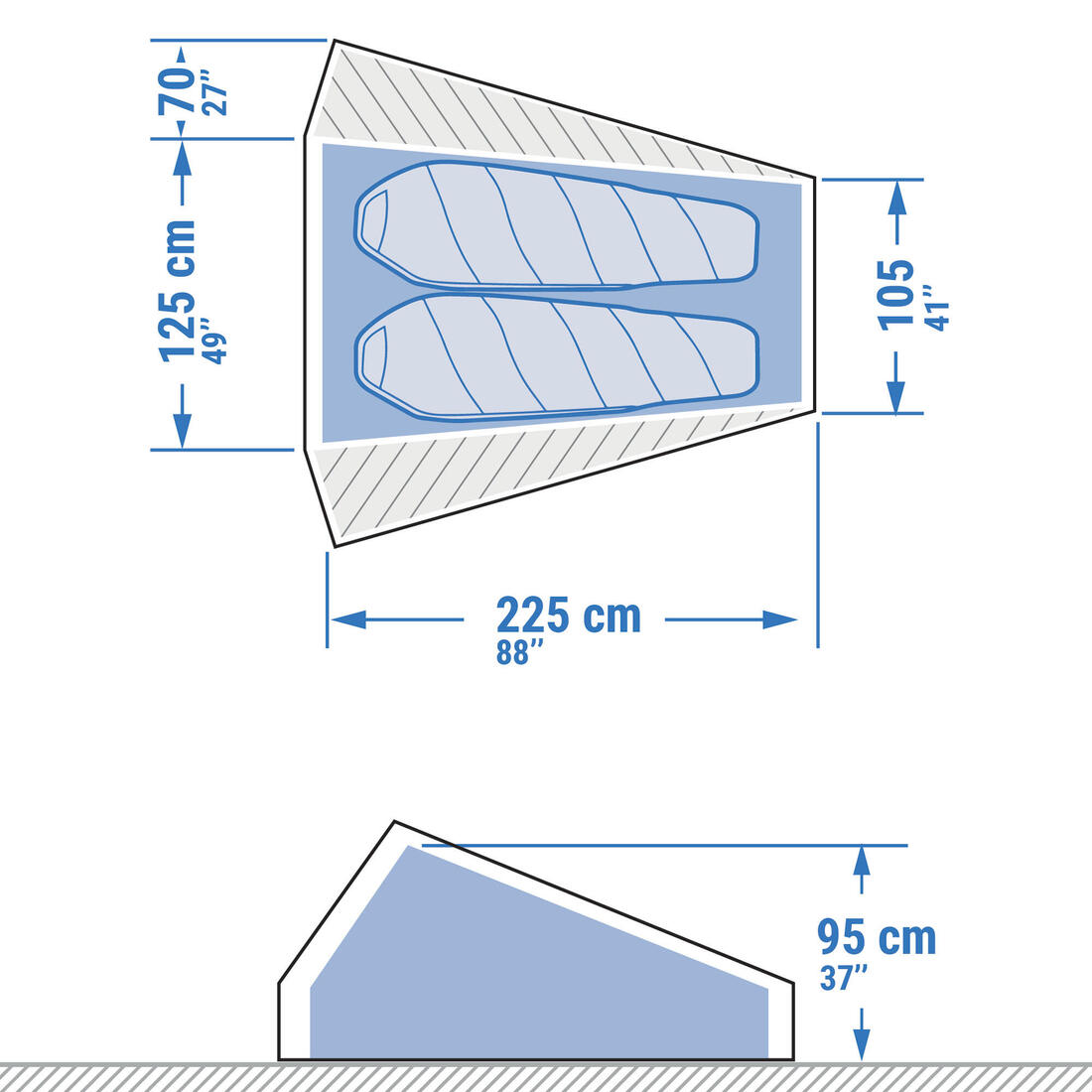 Tente tarp de trekking - 2 places - mt900