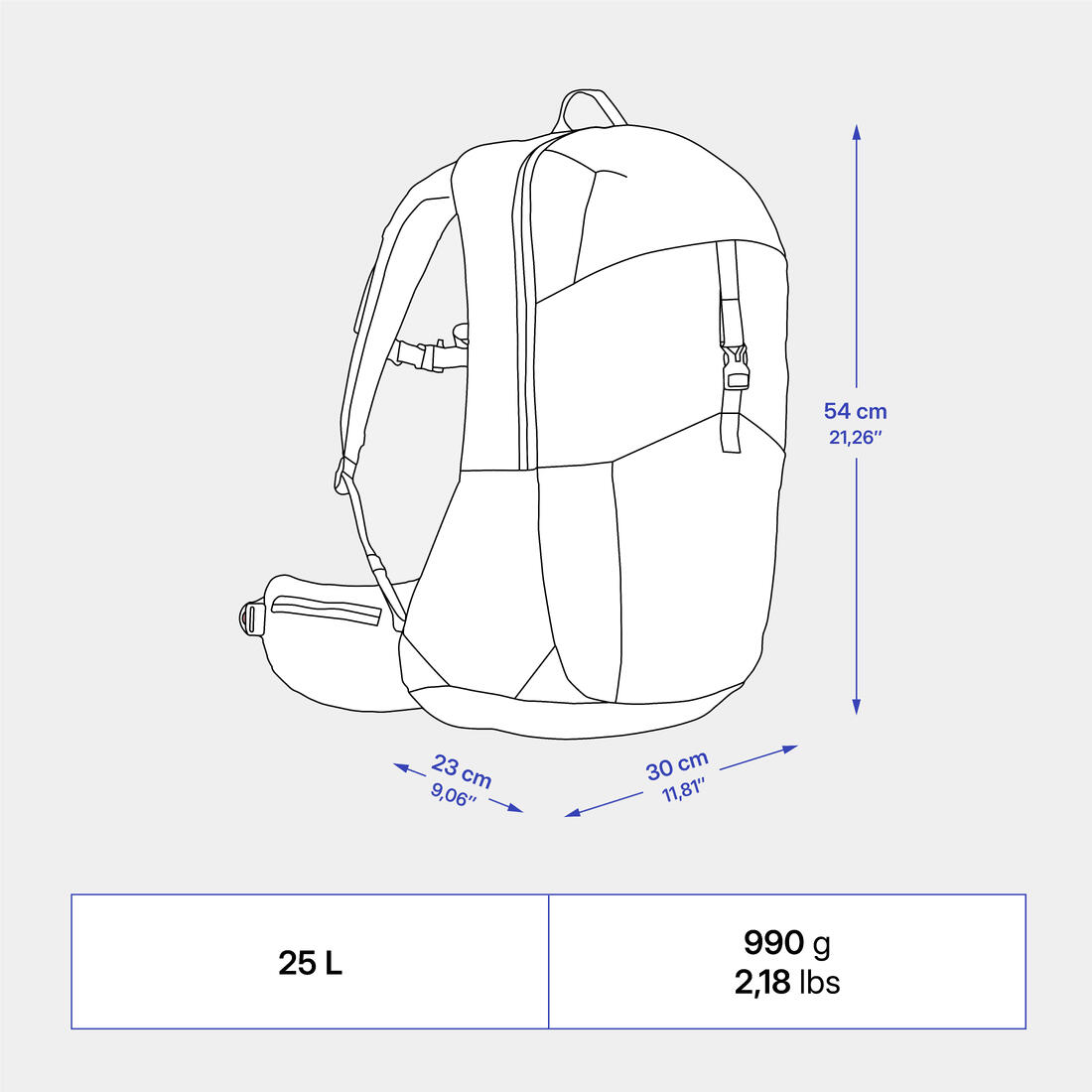Sac à dos de randonnée ventilé 25L, MH500 khaki
