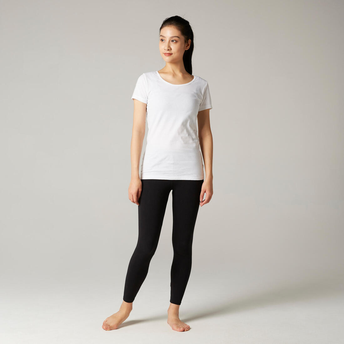 T-shirt fitness manches courtes droit coton col rond femme gris