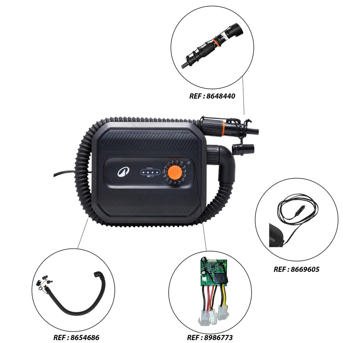 Pompe électrique 1,5 -15PSI 12V pour SUP et kayak, PEHP 50 noir