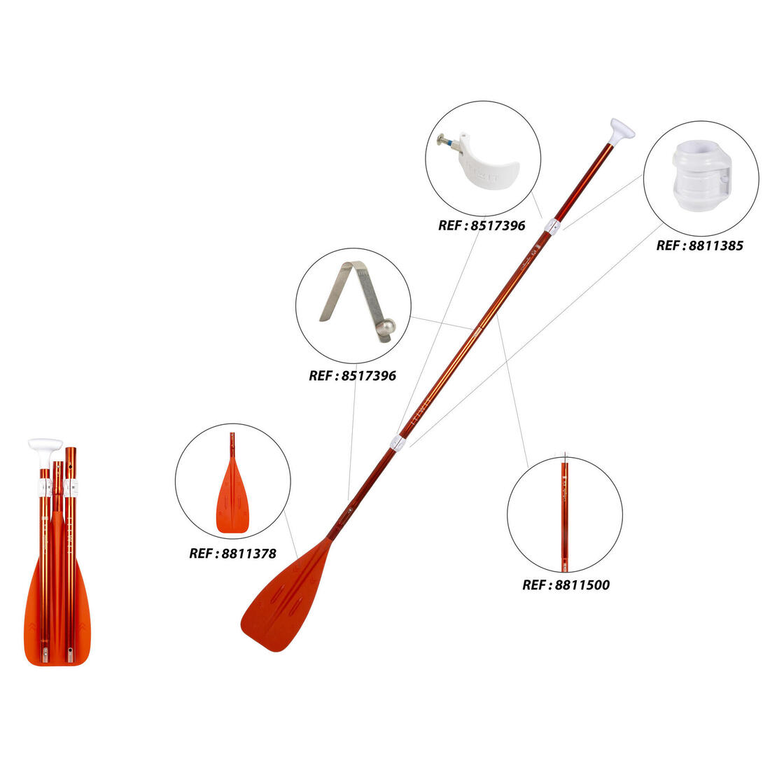 Pagaie de stand up paddle compacte 100 en 5 parties - 160-220 cm.