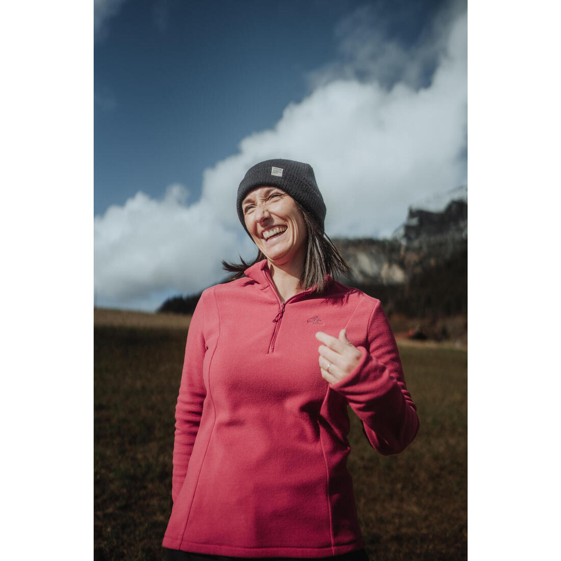 Polaire de randonnée montagne femme, MH100 demi zip rose