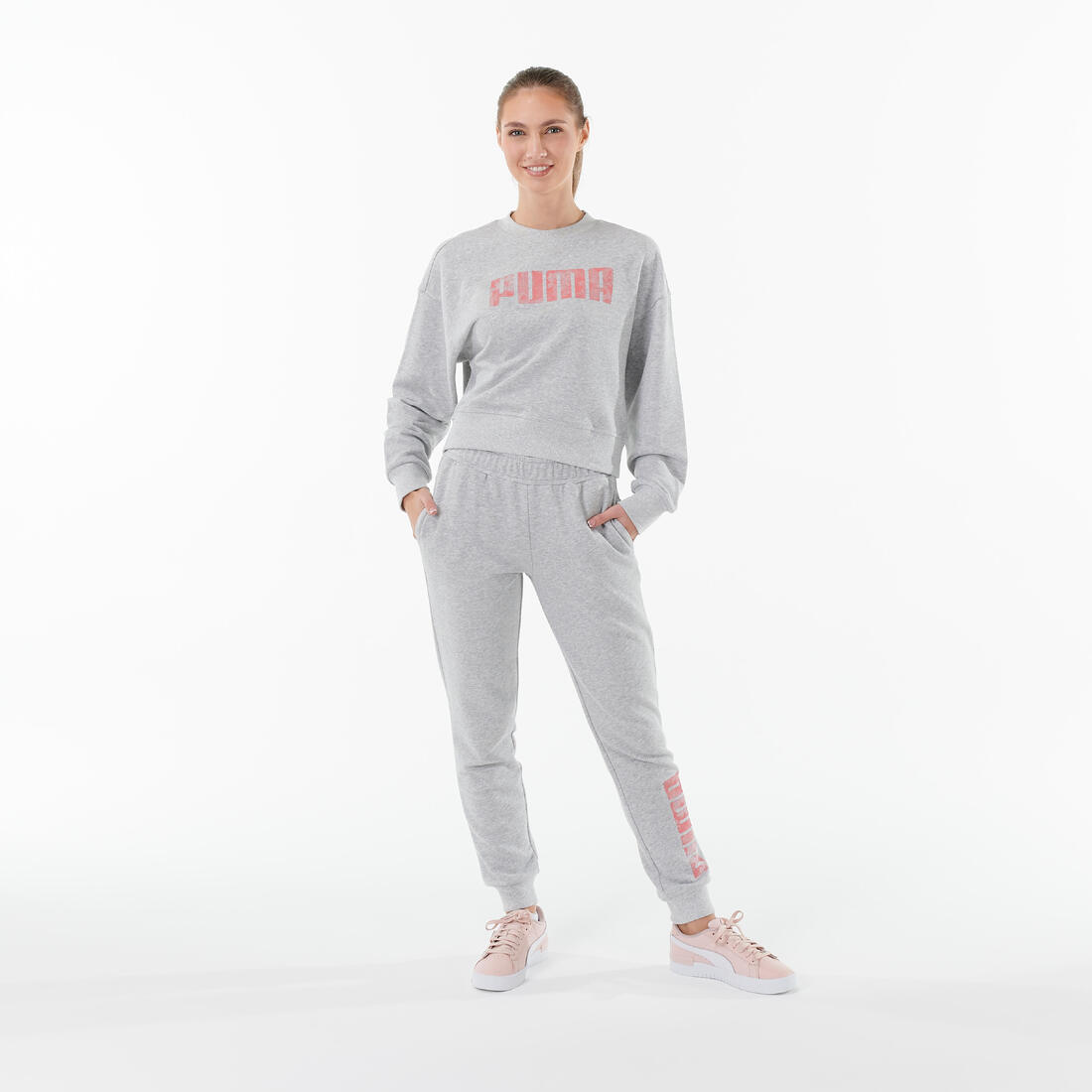 Sweat crop top PUMA coton femme gris