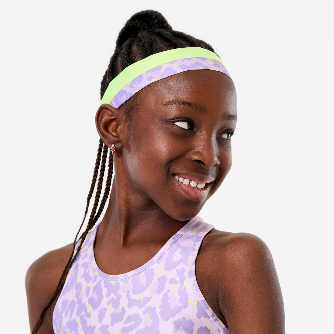 Lot de 2 bandeaux fins multisport fille, Vert et Imprimé léopard