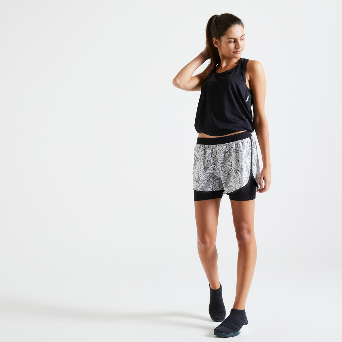 Short de fitness double couche femme