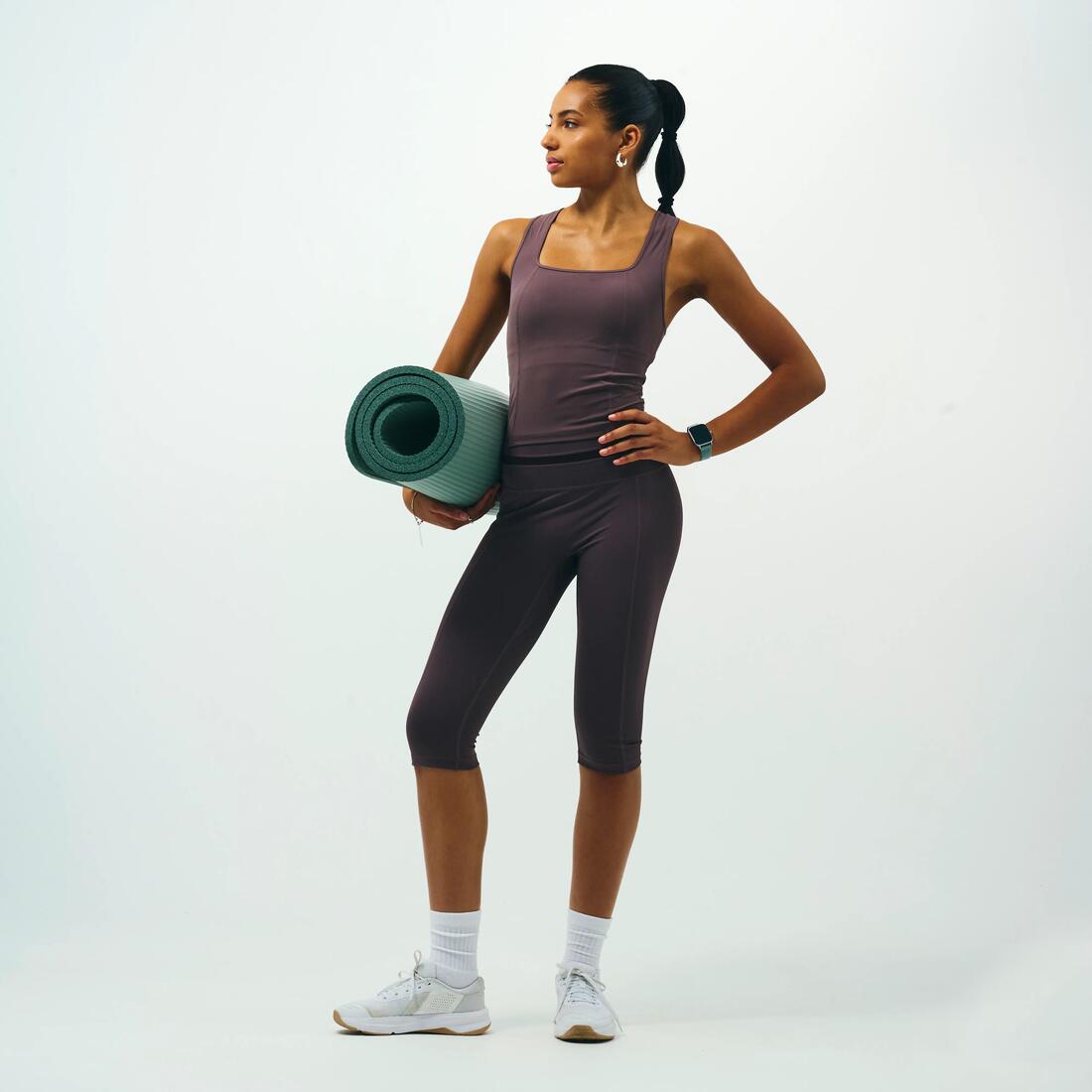 Débardeur de sport col carré extensible femme, Collection limitée Pilates