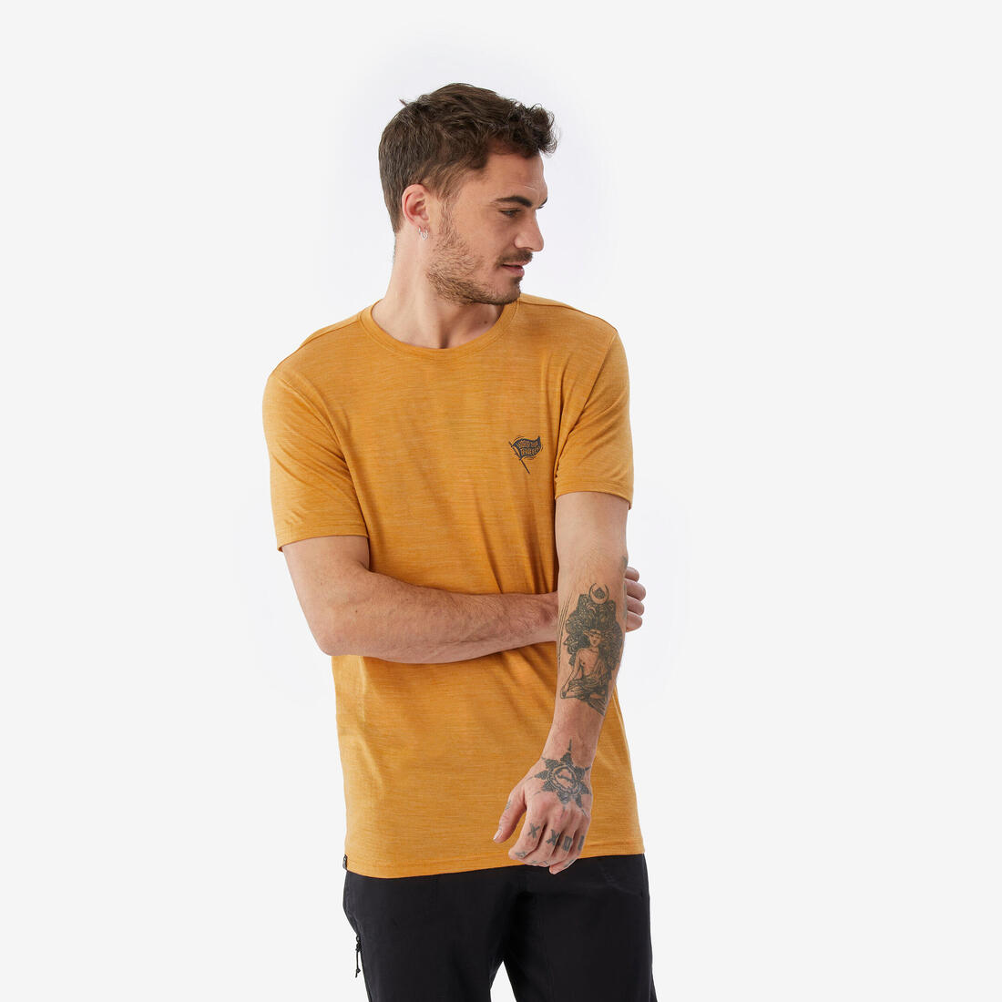 T-shirt de trek voyage manches courtes laine mérinos Homme - TRAVEL 500