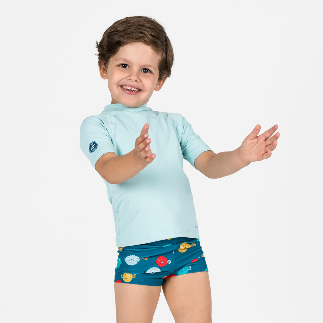 Boxer de bain bébé / enfant bleu imprimé crabes