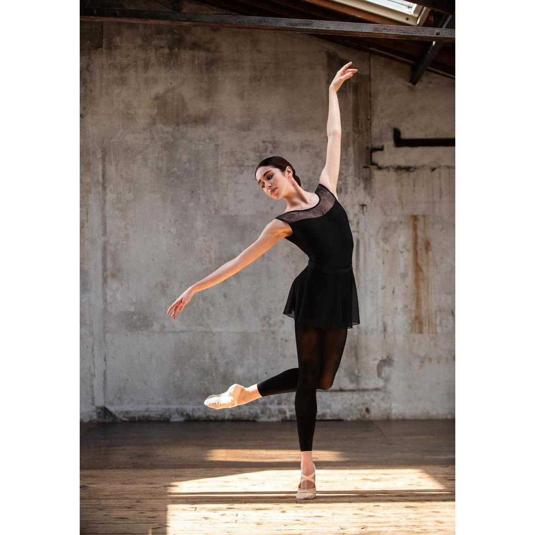 Demi-pointes de danse classique bi-semelles en toile femme, noires