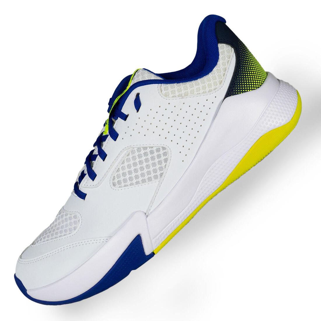 Chaussure de volley-ball adulte confort blanche/Bleu et Jaune fluo.
