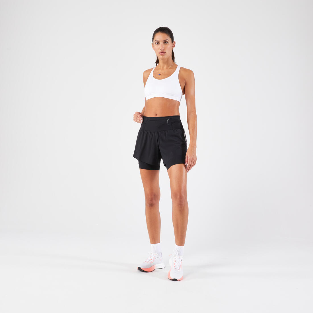 Short 2 en 1 running & trail longue distance femme - kiprun run 900 ultra noir