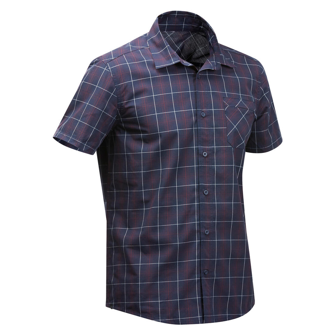 Chemise de Trekking voyage TRAVEL 100 carreaux manches courtes blanche homme
